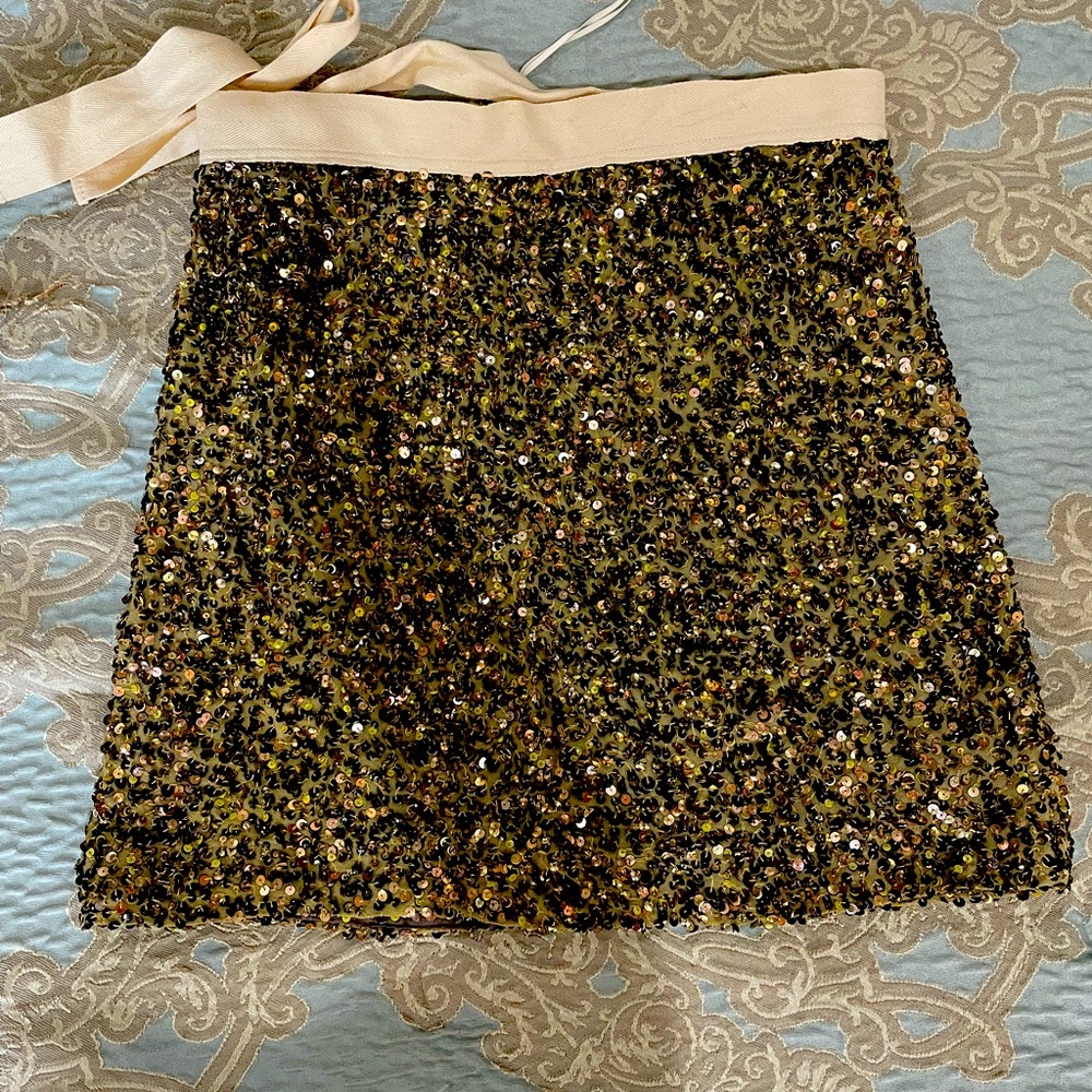 Anthropologie sequin wrap mini skirt